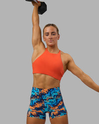 Woman wearing AMRAP High Neck Sports Bra - Ultra Orange | Model:Georgia | Size:S