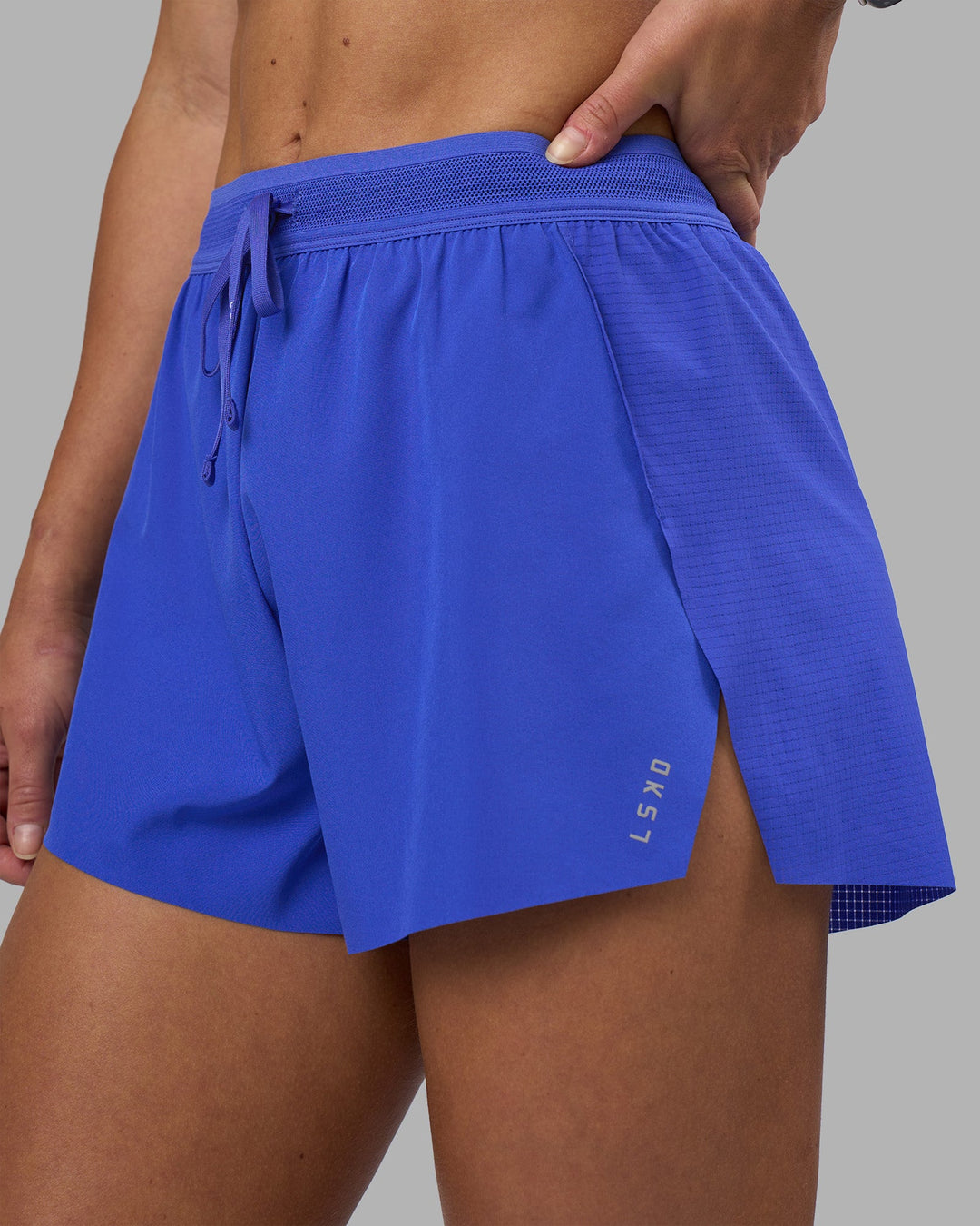 Woman wearing Accelerate 3&quot; High-Rise Running Short - Power Cobalt | Model:Hannah | Size:S