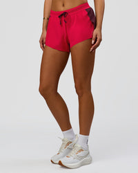 Woman wearing Accelerate 3" Mid-Rise Running Short - Cherry Lacquer-Scarlet | Model:Bianca | Size:S | | Thumbnail Index: 6