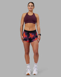 Woman wearing Accelerate 3" Running Short - Inferno Print | Model:Keisha| Size:S