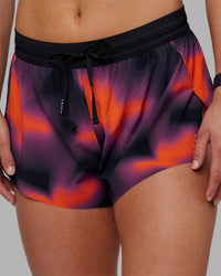 Woman wearing Accelerate 3" Running Short - Inferno Print | Model:Keisha| Size:S