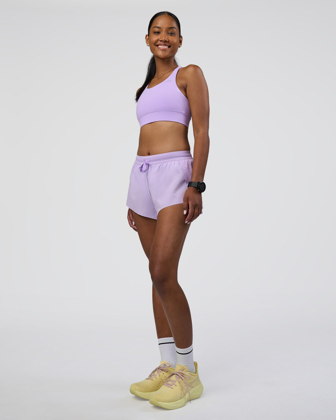 Woman wearing Accelerate 3&quot; Running Short - Pale Lilac | Model:Rica | Size:S