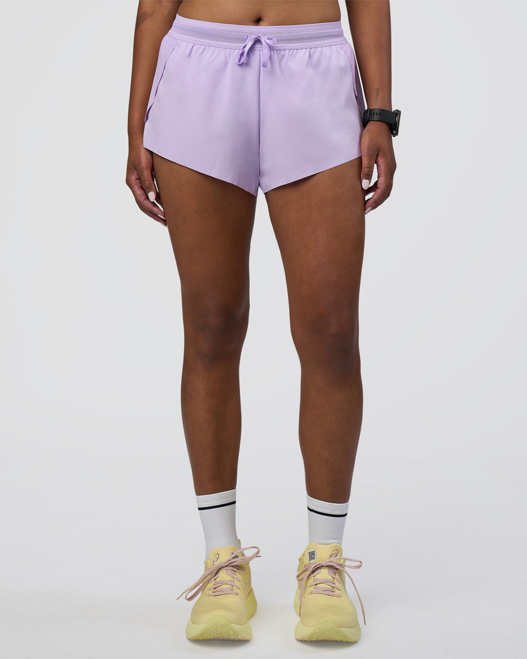 Woman wearing Accelerate 3&quot; Running Short - Pale Lilac | Model:Rica | Size:S