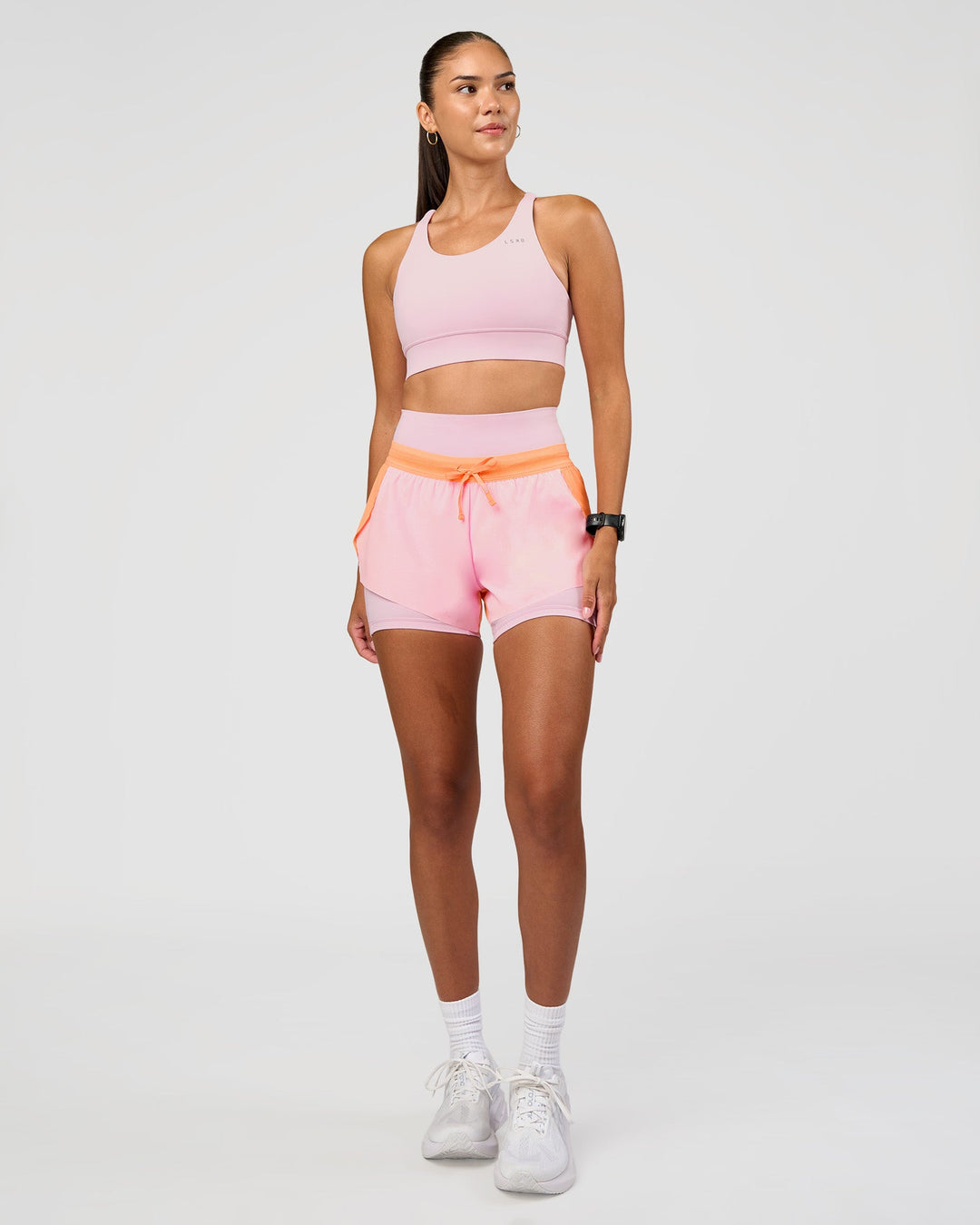 Woman wearing Accelerate Sports Bra - Marshmallow | Model:Rhiley | Size:S