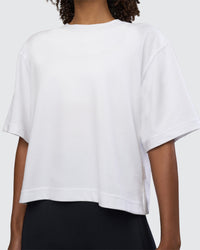 Woman wearing AfterDark ZeroCrease Cropped Tee - White | Model:Tomi | Size:S | Thumbnail Index: 2