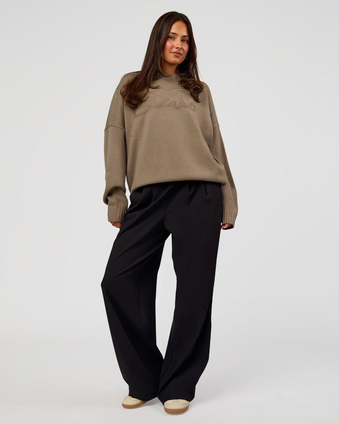 Woman wearing All Day Active Knitted Sweater - Taupe Ash | Model:Bianca | Size:S - view 5