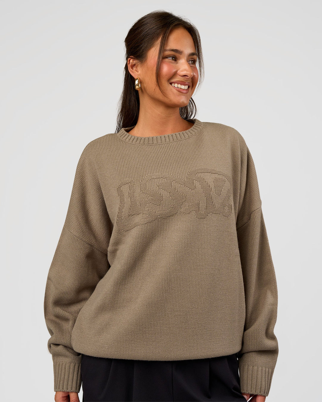 Woman wearing All Day Active Knitted Sweater - Taupe Ash | Model:Bianca | Size:S - view 6