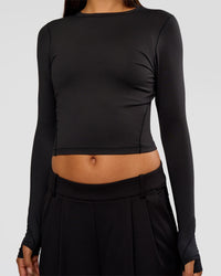 Woman wearing All Day Long Sleeve Tee - Black | Model:Ruby | Size:S