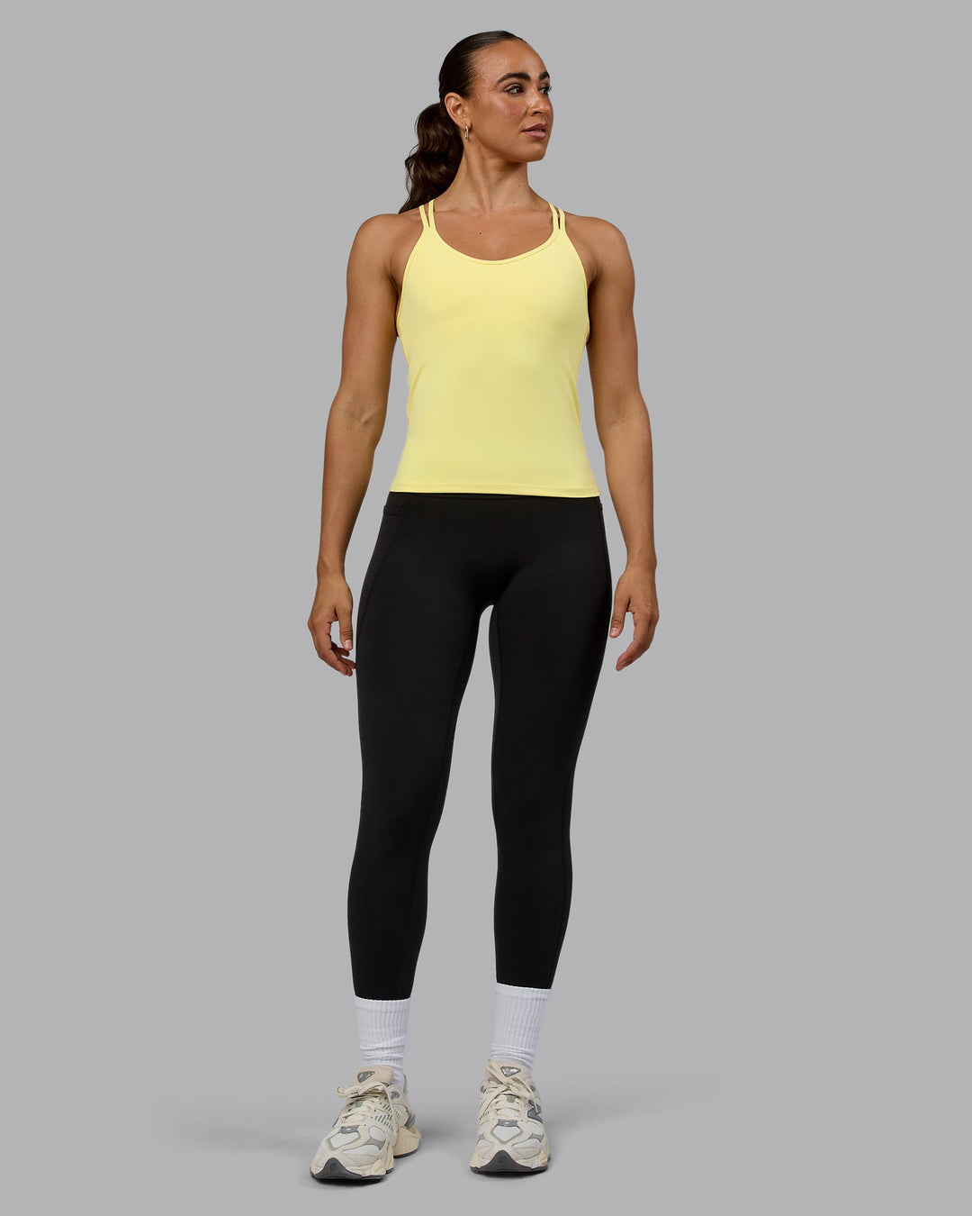 Woman wearing Balance Active Shelf Bra Tank - Lemon