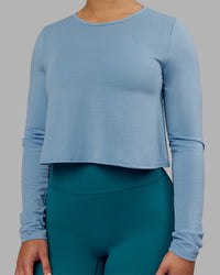 Woman wearing Breeze Long Sleeve Training Tee - Glacier Lake | Model:Ayla | Size:S