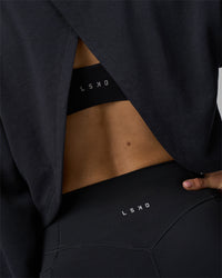 Woman wearing Breeze Open Back Sweater - Black-Black | Model:Phoebe | Size:S