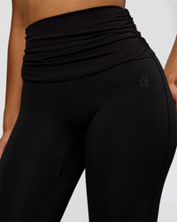 Model wearing CF Fold Over High-Rise Full Length Legging - Black | Model:Jordan | Size:S