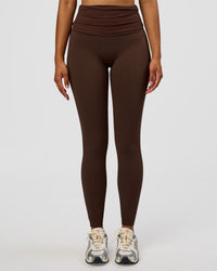 Woman wearing CF Fold Over High-Rise Full Length Legging - Hot Chocolate | Model:Jordan | Size:S