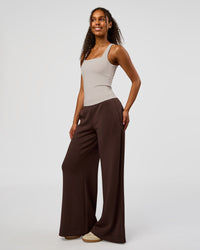 Woman wearing CF Elevate SoftTouch Pintuck Wide Leg Pant - Hot Chocolate | Model:Jordan | Size:S