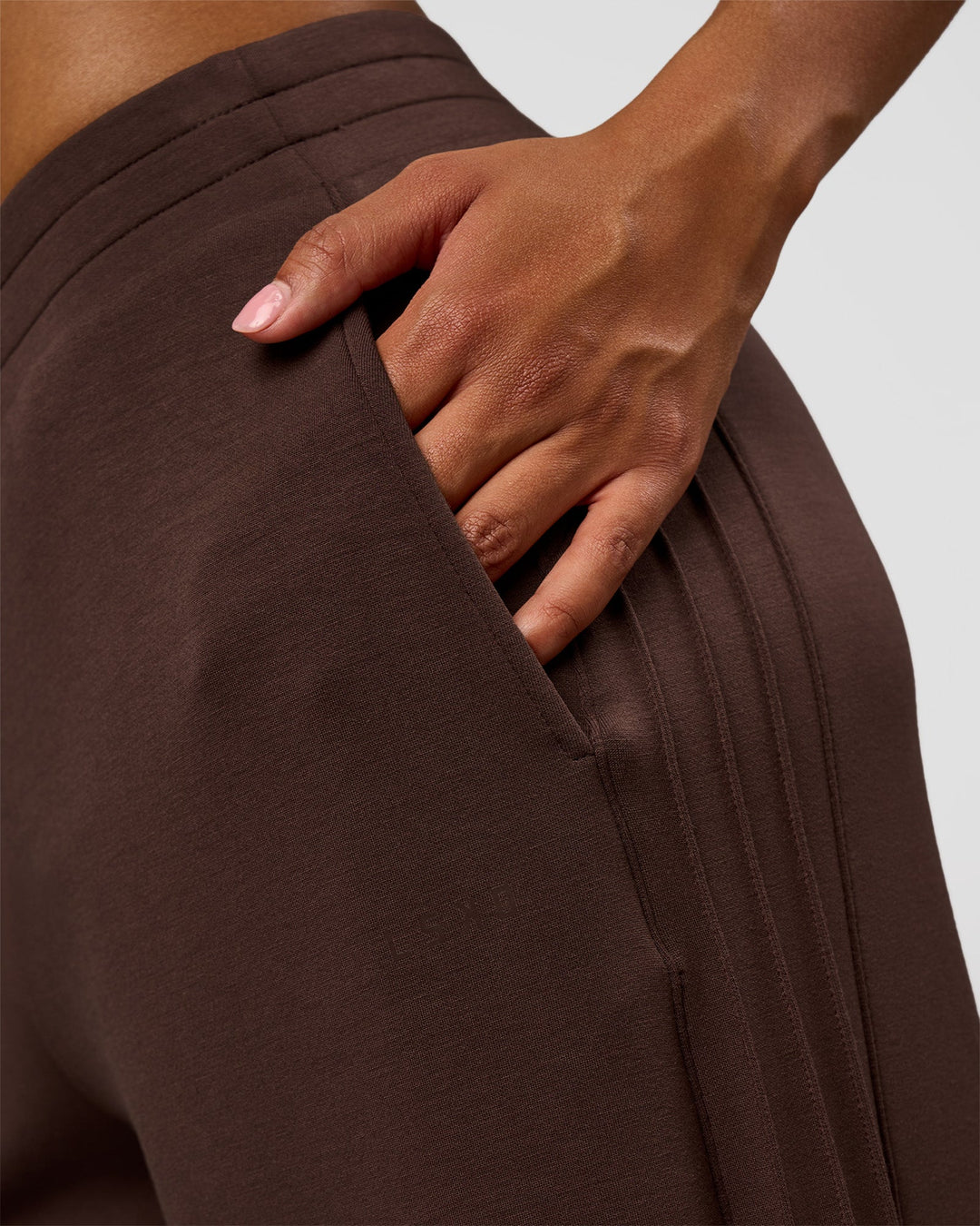 Woman wearing CF Elevate SoftTouch Pintuck Wide Leg Pant - Hot Chocolate | Model:Jordan | Size:S