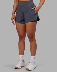 Woman wearing Challenger 3" Lined Performance Short - Dark Storm | Model:Ayla | Size:S