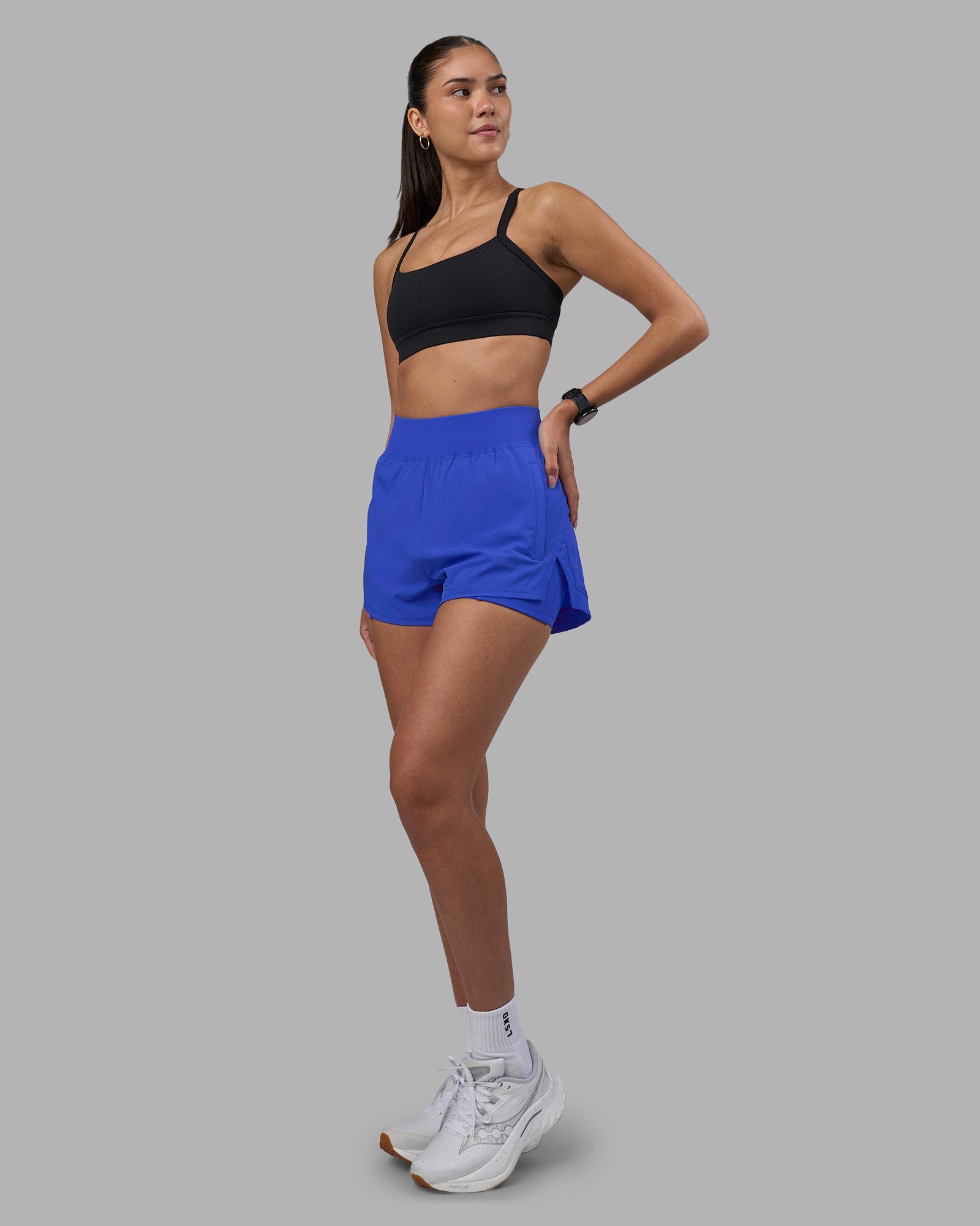 Woman wearing Challenger 3" Lined Performance Short - Power Cobalt | Model:Rhiley | Size:S