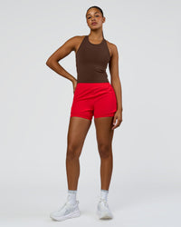 Woman wearing Challenger 3" Lined Performance Short - Scarlet | Model:Rosie | Size:S