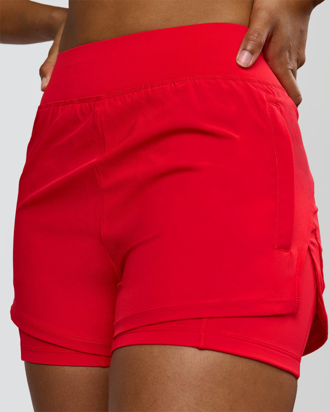 Woman wearing Challenger 3" Lined Performance Short - Scarlet | Model:Rosie | Size:S