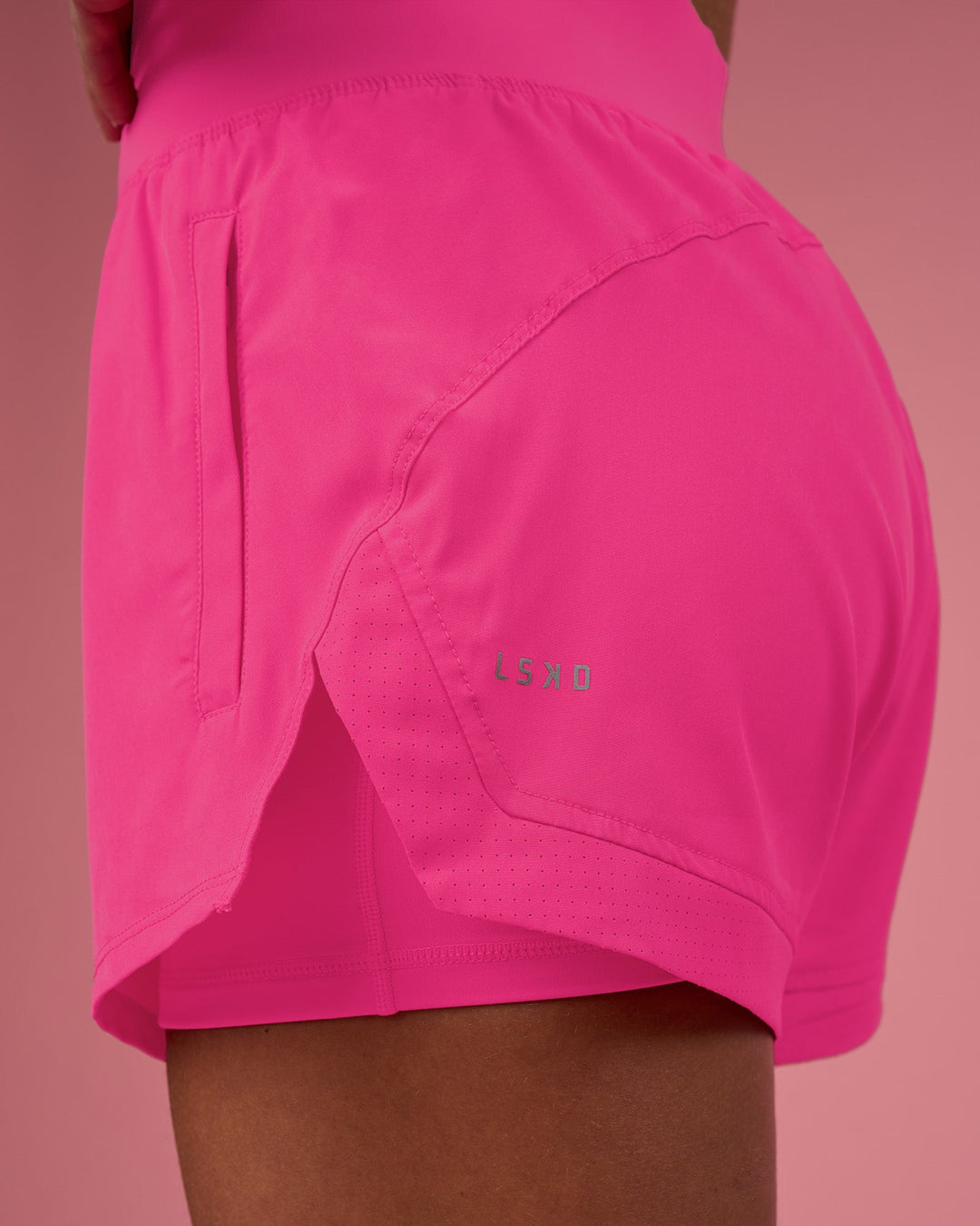 Woman wearing Challenger 3" Lined Performance Short - Ultra Pink | Model:Hannah | Size:S