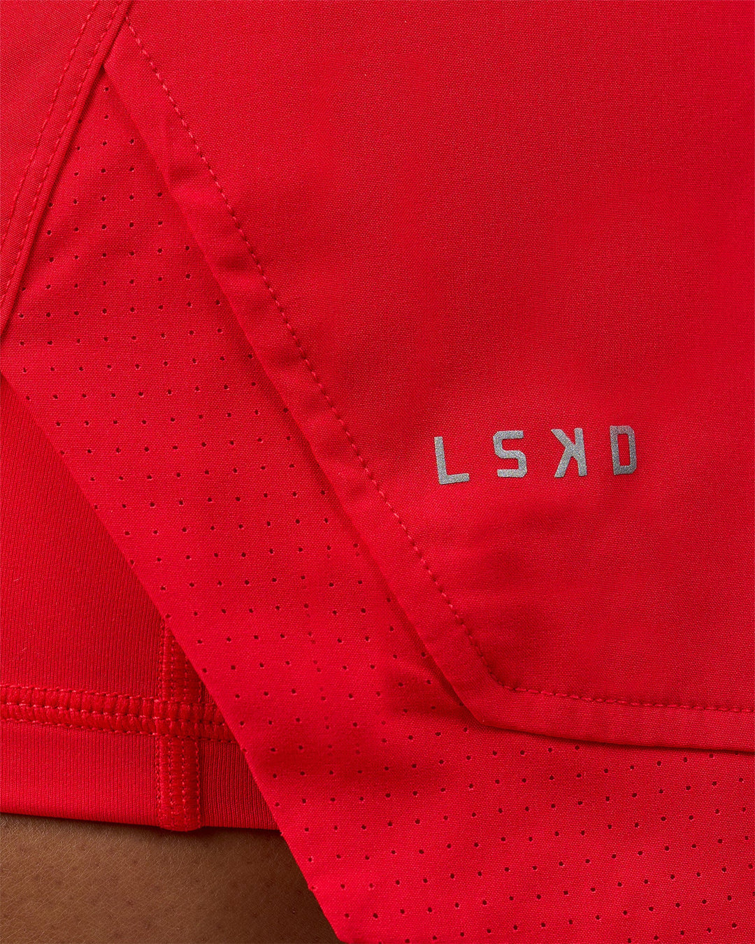 Woman wearing Challenger 5" Lined Performance Short - Scarlet | Model:Rosie | Size:S