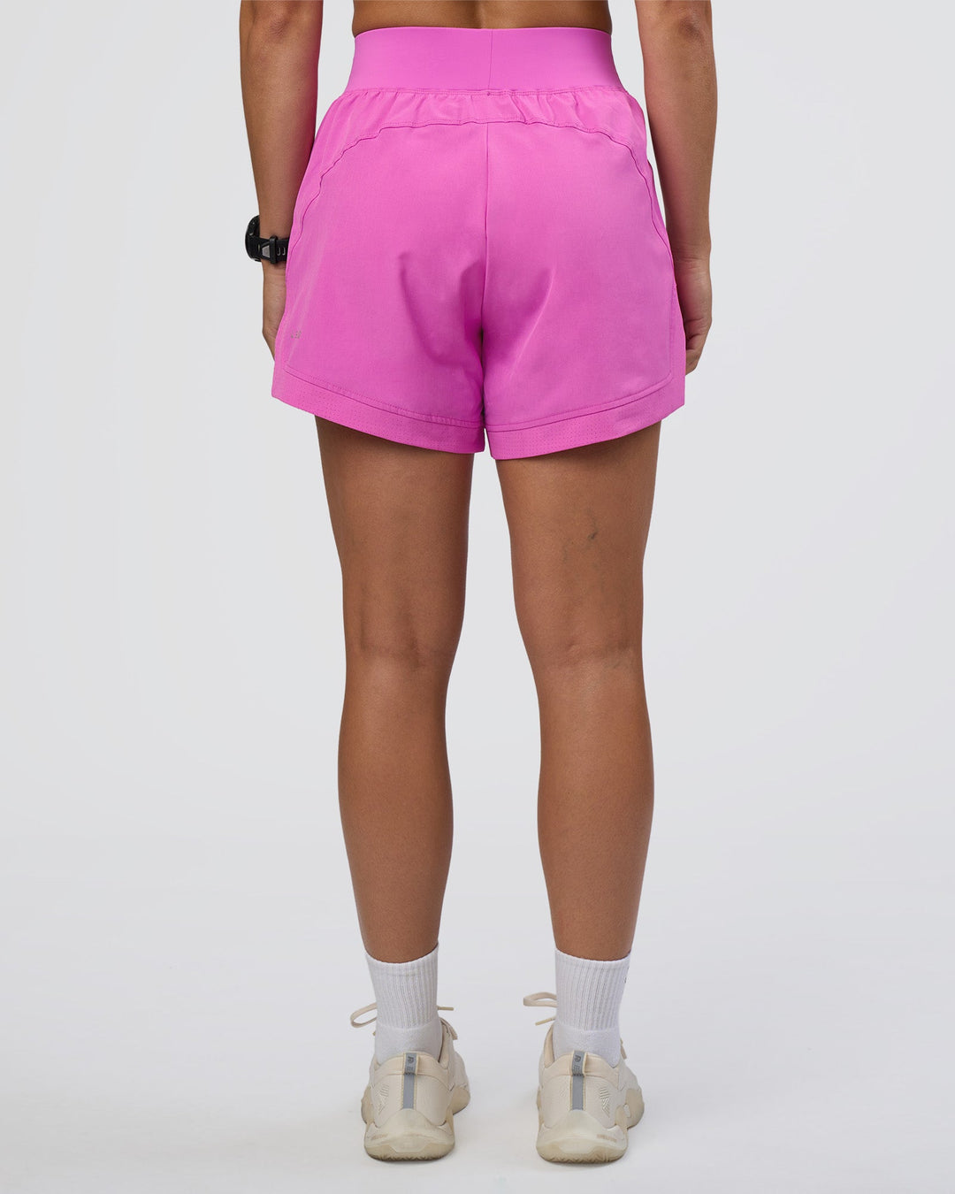 Woman wearing Challenger 5&quot; Lined Performance Short - Ultra Fuchsia | Model:Abbey | Size:S