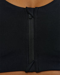 Woman wearing Elarra Zip Front Sports Bra - Black | Model:Rosie | Size:S