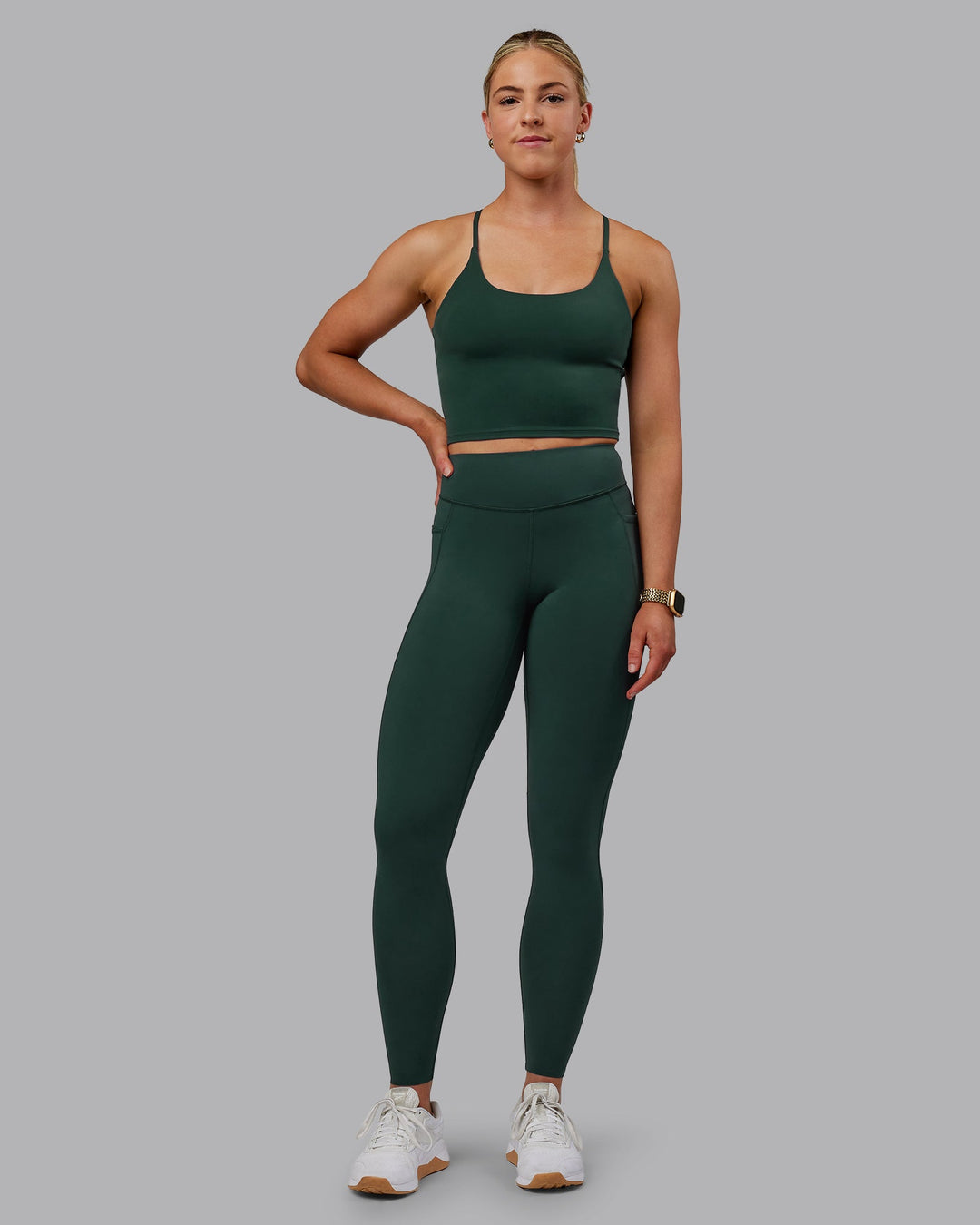 Woman wearing Elite Full Length Leggings - Vital Green