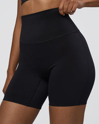 Woman wearing Elixir Ultra High-Rise 6" Short - Black | Model:Jordan | Size:S