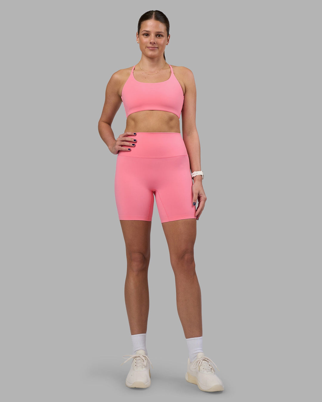 Woman wearing Elixir Ultra High-Rise 6" Short - Candy Pink | Model:Phoebe | Size:S