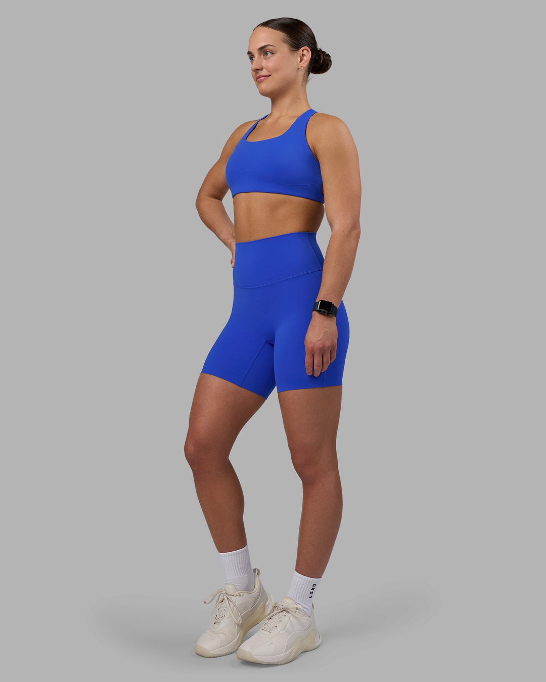 Woman wearing Elixir Ultra High-Rise 6" Short - Power Cobalt | Model:Keisha | Size:S