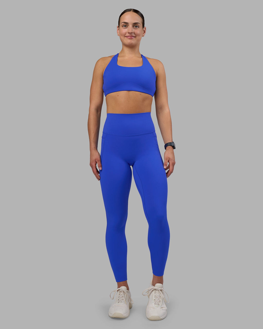 Woman wearing Elixir Ultra High-Rise Full Length Legging Pockets - Power Cobalt | Model:Keisha | Size:S