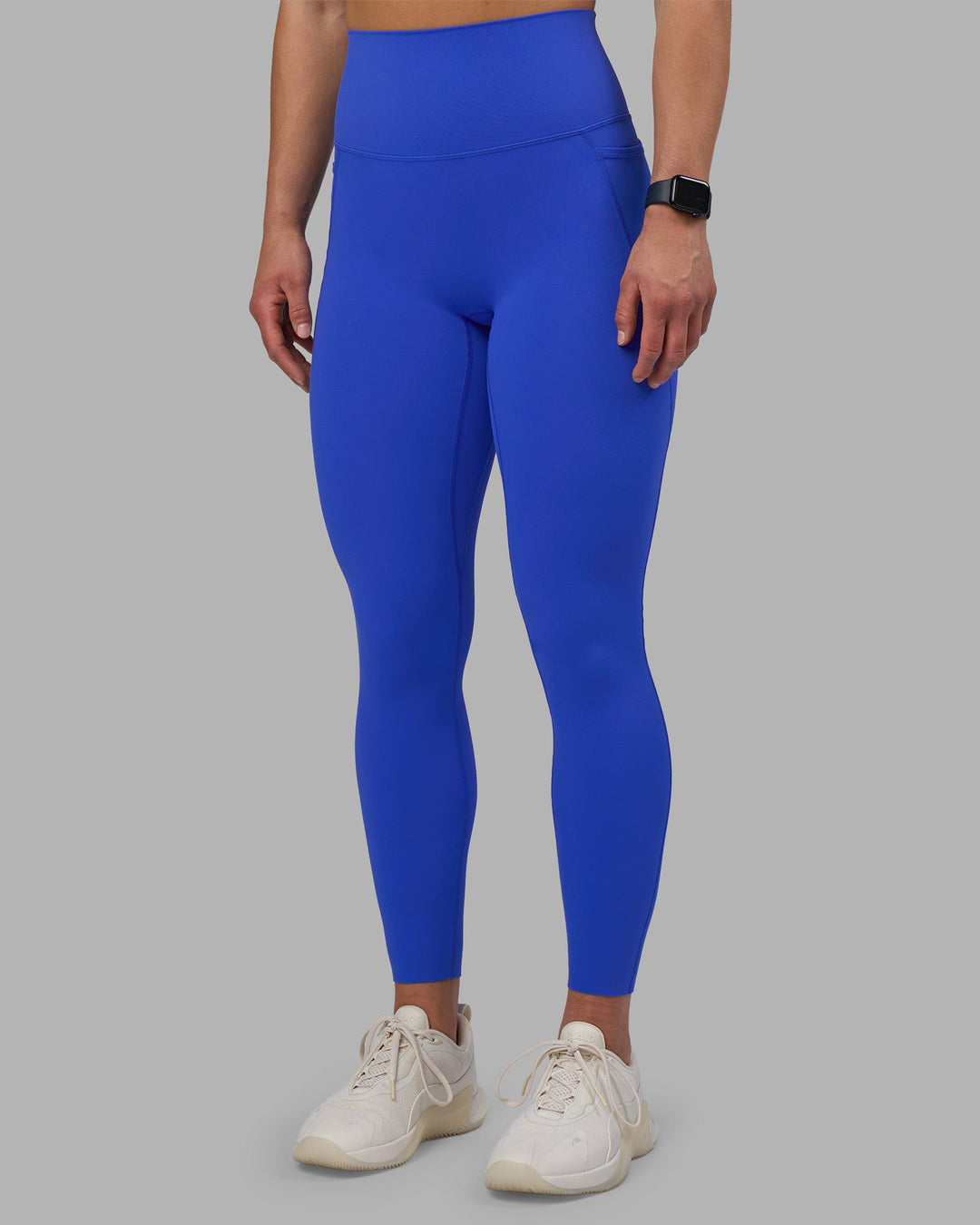 Woman wearing Elixir Ultra High-Rise Full Length Legging Pockets - Power Cobalt | Model:Keisha | Size:S