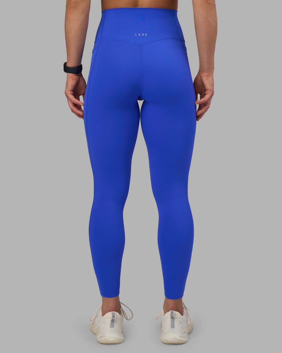 Woman wearing Elixir Ultra High-Rise Full Length Legging Pockets - Power Cobalt | Model:Keisha | Size:S