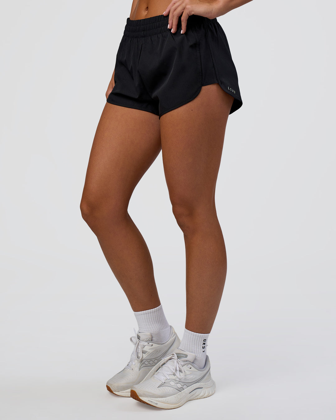 Woman wearing Energy 1.8&quot; Training Short - Black | Model:Amity | Size:S