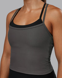 Woman wearing Flame Ribbed Tank in Dark Storm | Size:S | Model:Tylah