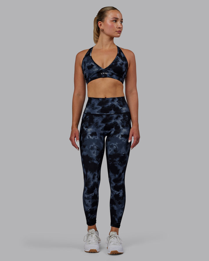 Woman wearing Fusion 7/8 Length Leggings - Tie Dye-Midnight
