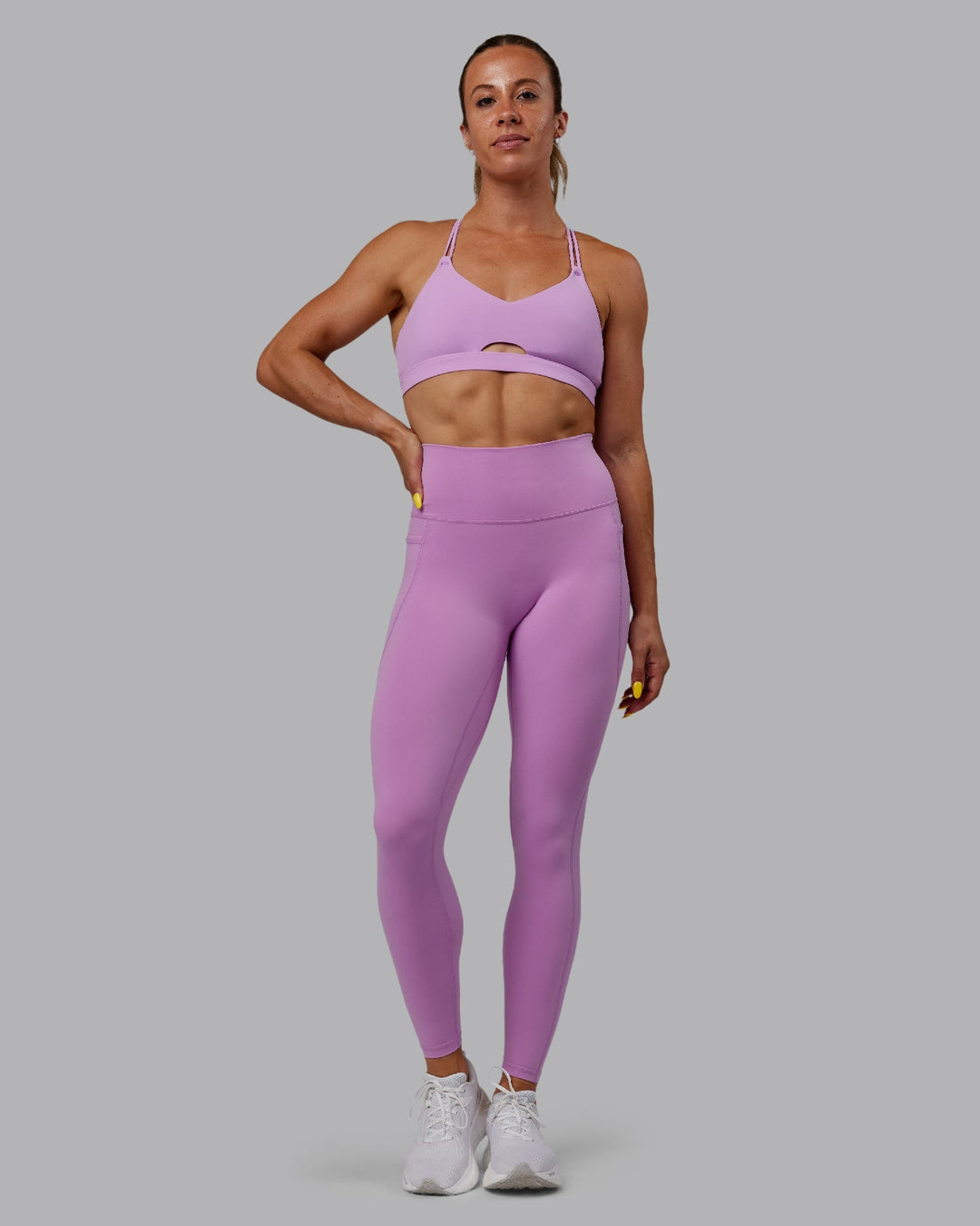 Woman wearing Fusion Full Length Leggings - Light Violet