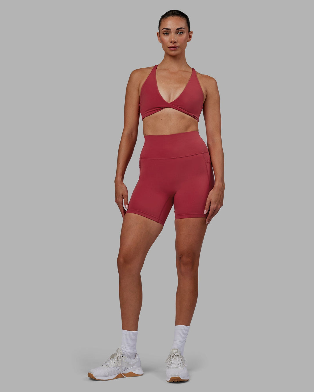 Woman wearing Fusion Mid-Length Shorts - Claret