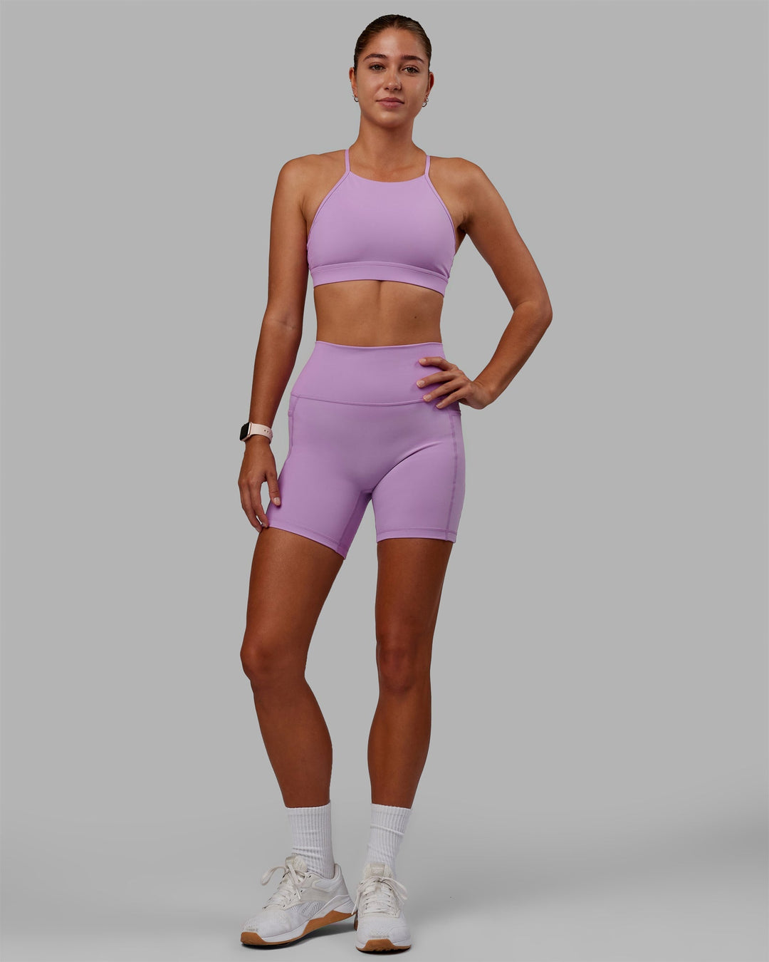 Woman wearing Fusion Mid-Length Shorts - Light Violet