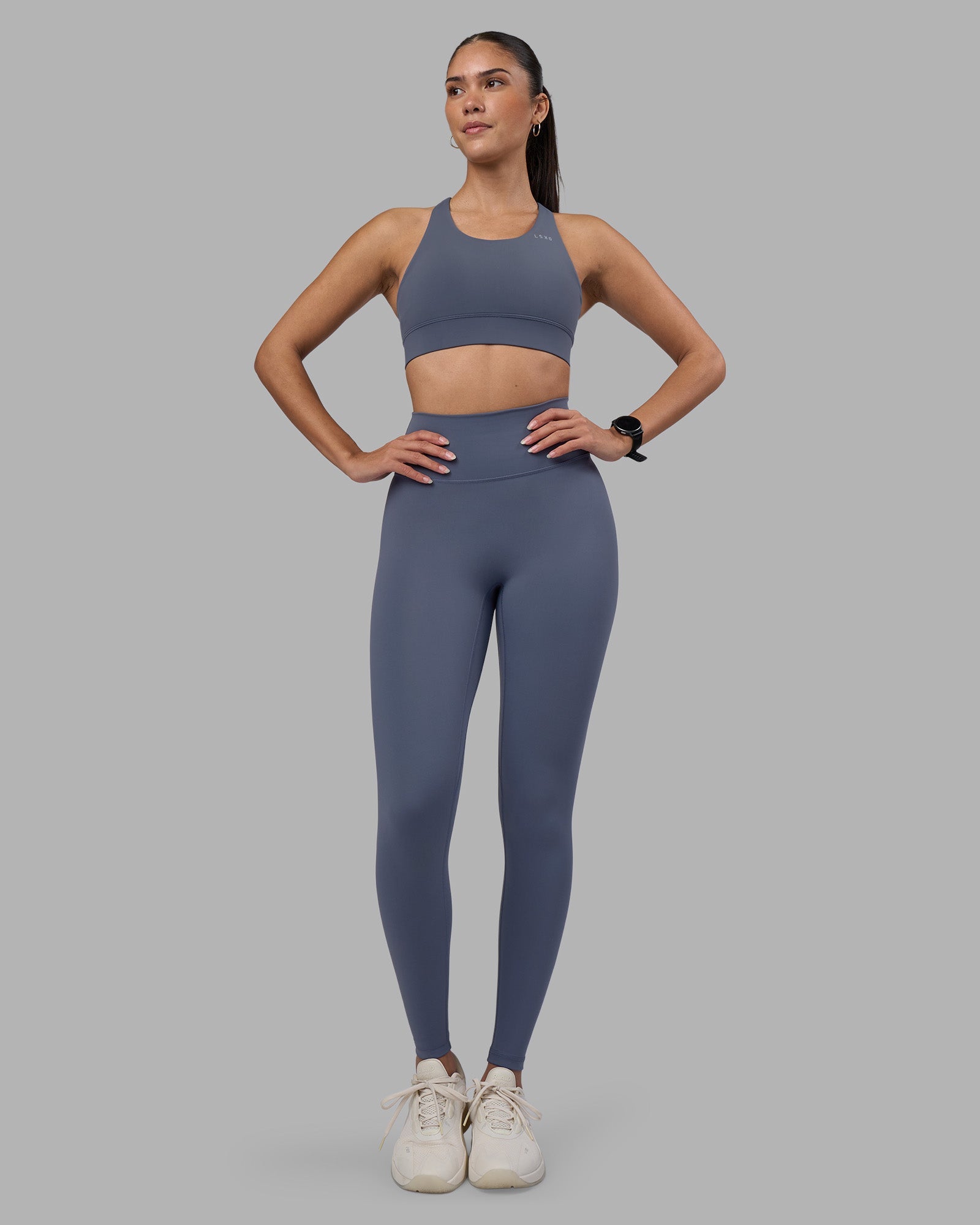 Woman wearing Fusion Ultra High-Rise Full Length Legging - Night Shadow | Model:Rhiley | Size:S