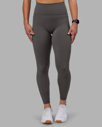 Woman wearing Fusion Ultra High-Rise Full Length Legging Pockets - Dark Storm | Model:Keisha | Size:S