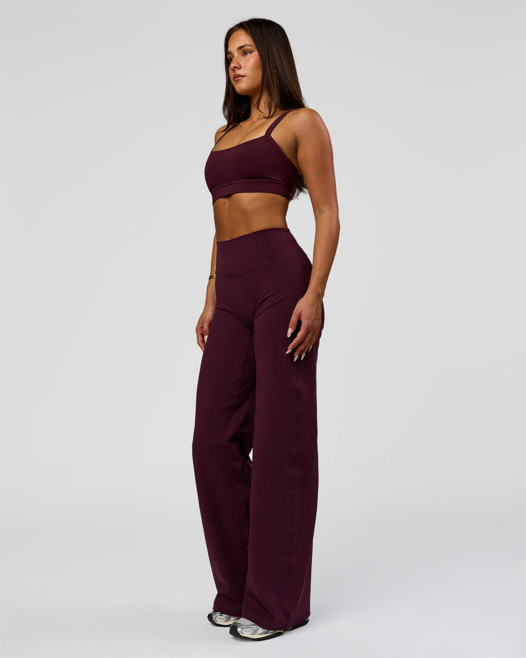 Woman wearing Fusion V-Contour High-Rise Pant - Cherry Lacquer | Model:Bianca | Size:S