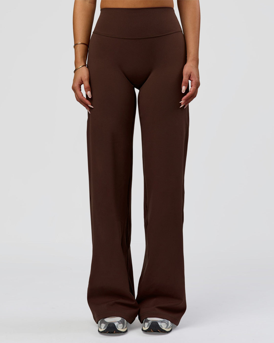 Woman wearing Fusion V-Contour High-Rise Pant - Hot Chocolate | Model:Bianca | Size:S