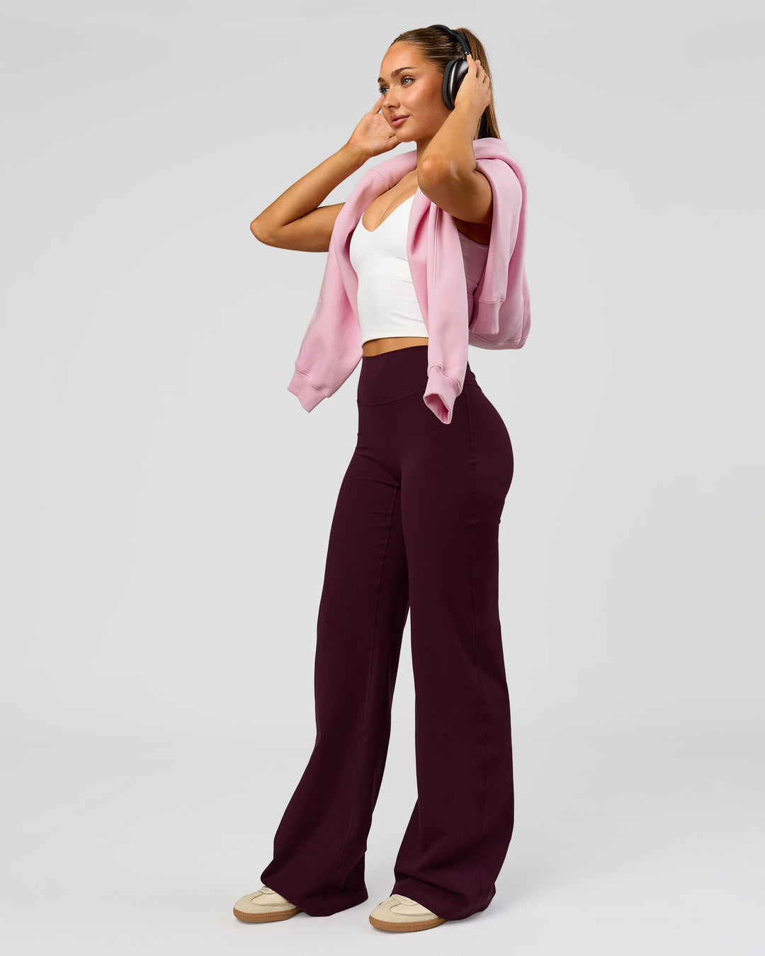 Woman wearing Fusion V-Contour High-Rise Tall Pant - Cherry Lacquer | Model:Claire | Size:S