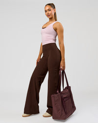 Woman wearing Fusion V-Contour High-Rise Tall Pant - Hot Chocolate | Model:Claire | Size:S