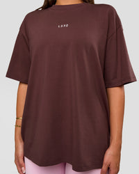 Woman wearing Go-To FLXCotton Oversized Tee - Cocoa Powder-White | Model:Bianca | Size:S | Thumbnail Index: 3