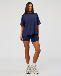 Woman wearing Go-To FLXCotton Oversized Tee - Future Navy-White | Model:Bianca | Size:S | Thumbnail Index: 4