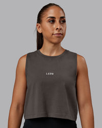 Woman wearing Go-To FLXCotton Tank in Dark Storm-White | Size:S | Model:Tylah