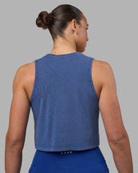 Woman wearing Go-To FLXCotton Tank - Midnight Blue Washed-White | Model:Sophie | Size:S | Thumbnail Index: 2